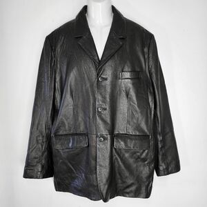 Perry Ellis Men's XL Blazer Portfolio Jacket Black Lambskin Leather Collar Lined